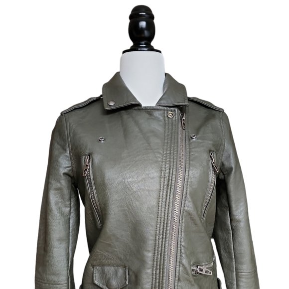 [BLANKNYC] Women's PU Leather Moto Jacket Olive Green - Picture 4 of 15